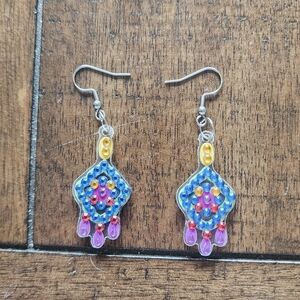 Colorful Blue, Pink & Yellow Beaded Dangle Earrings - Women Jewelry